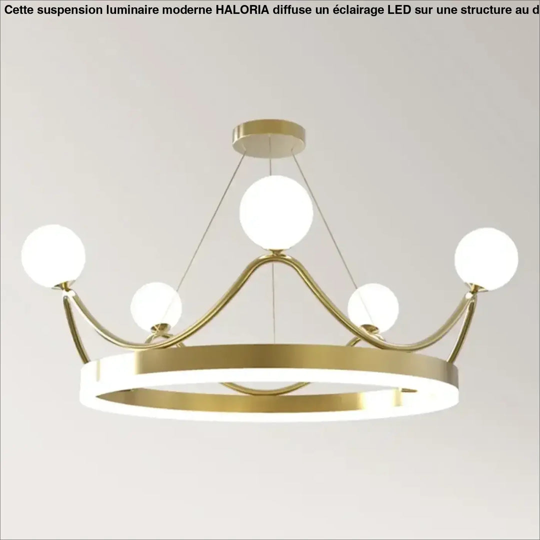 Suspension Luminaire Moderne Design Doré Avec Boules Blanches

