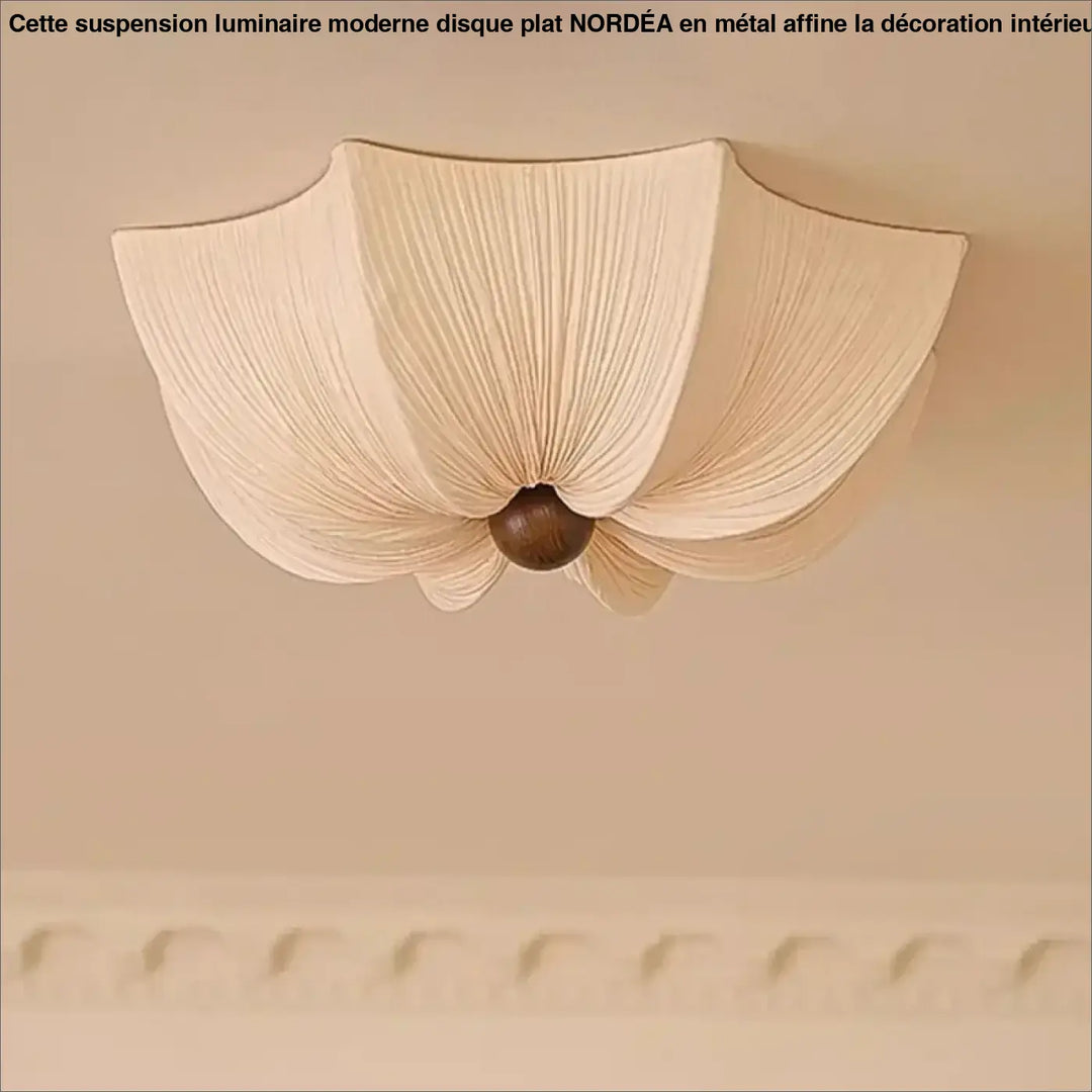 Plafonnier Tissu Plissé Beige Design Élégant Forme Fleur
