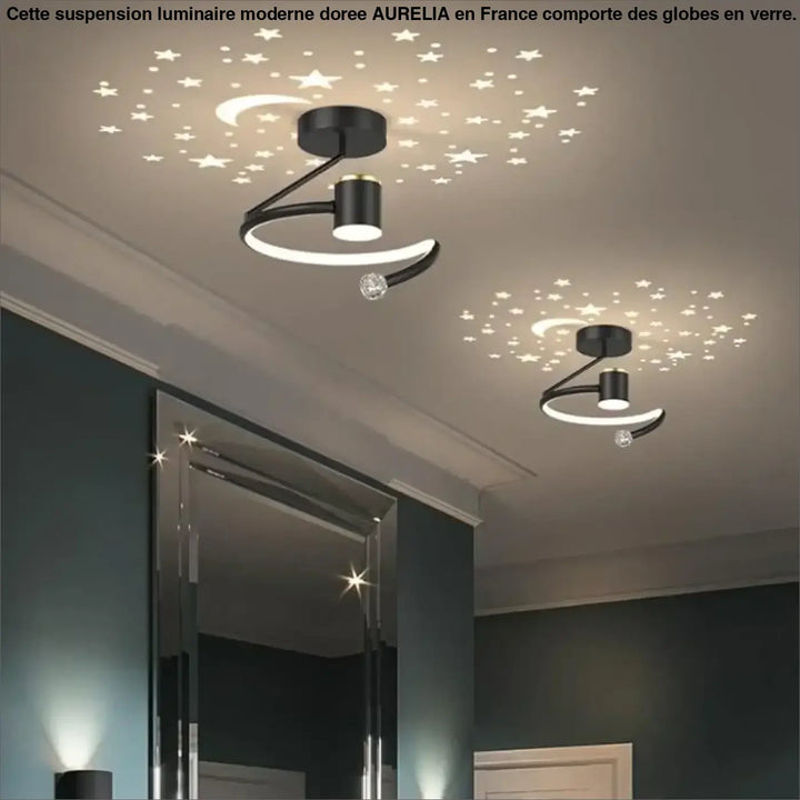 Plafonnier led décoratif lune et étoiles design moderne