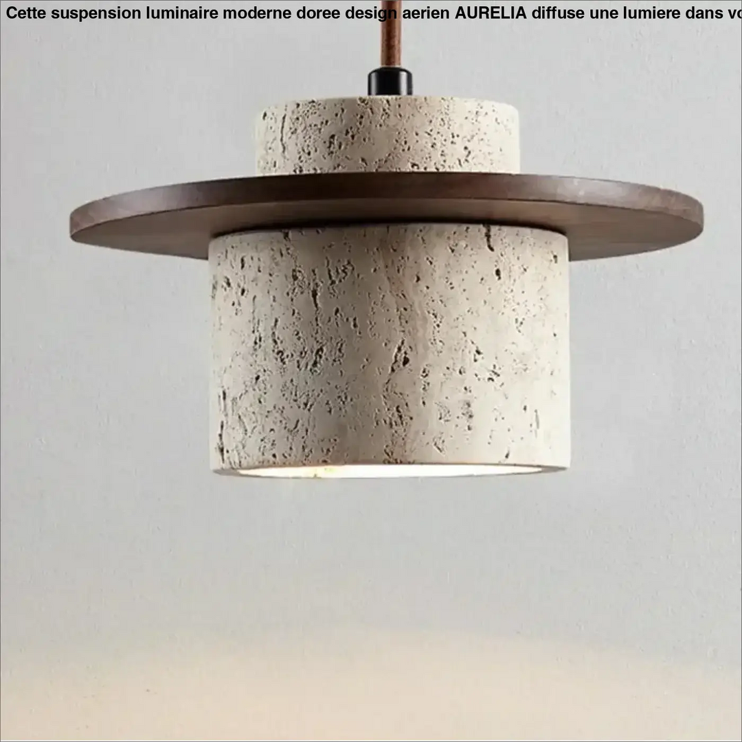 Suspension luminaire naturelle en pierre texturée et bois naturel