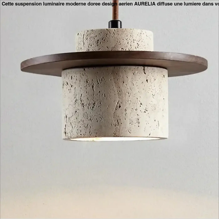 Suspension luminaire naturelle en pierre texturée et bois naturel