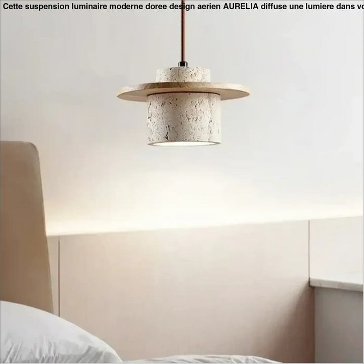 Suspension luminaire naturelle en pierre texturée et bois naturel