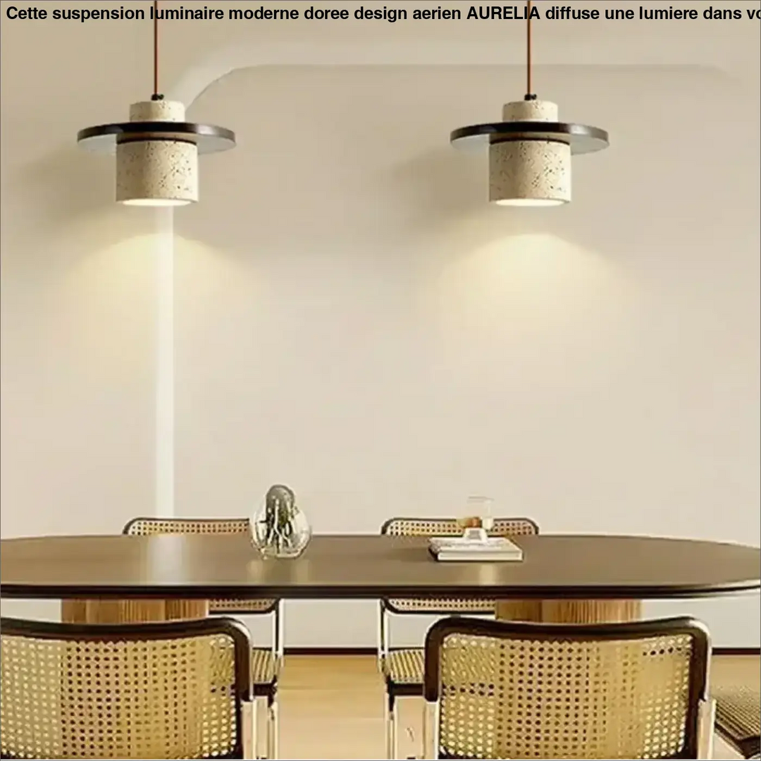 Suspension luminaire naturelle en pierre texturée et bois naturel