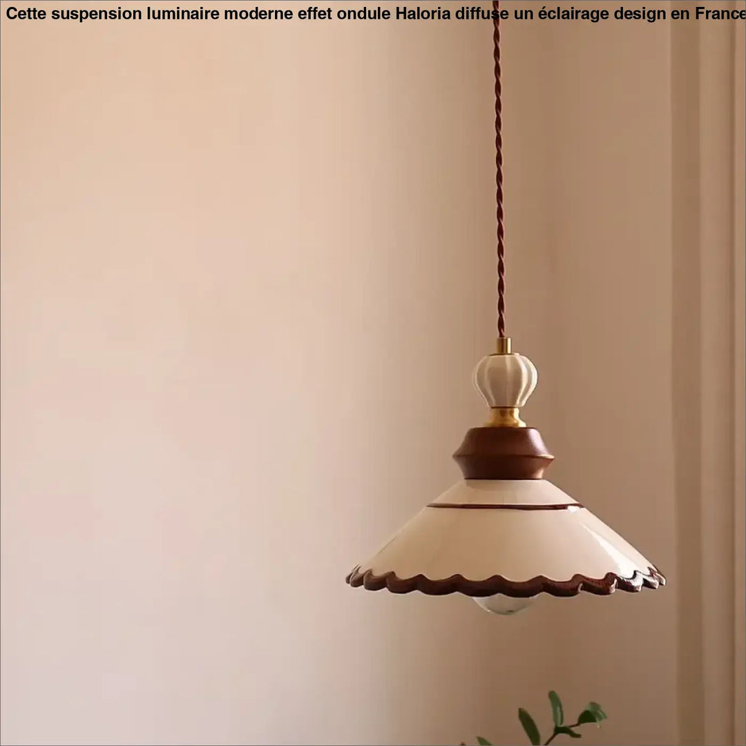 Suspension luminaire en céramique avec détails bois style vintage