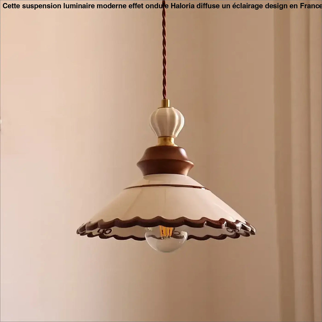 Suspension luminaire en céramique avec détails bois style vintage