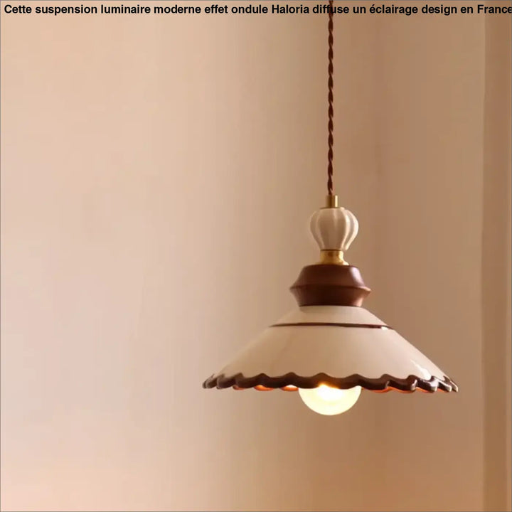 Suspension luminaire en céramique avec détails bois style vintage