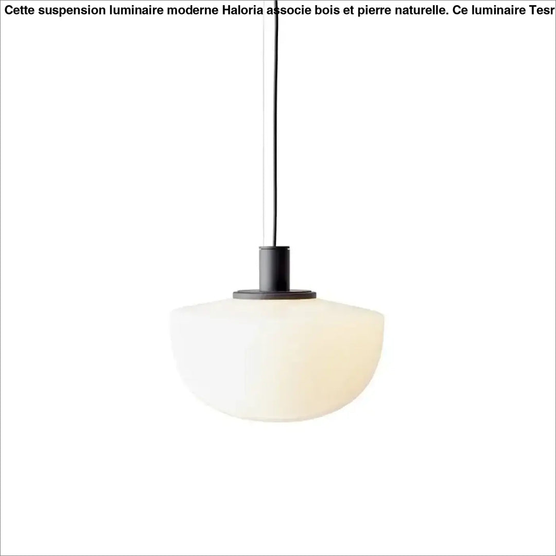 Suspension luminaire moderne avec abat-jour en verre blanc dépoli et structure en métal noir mat haloria