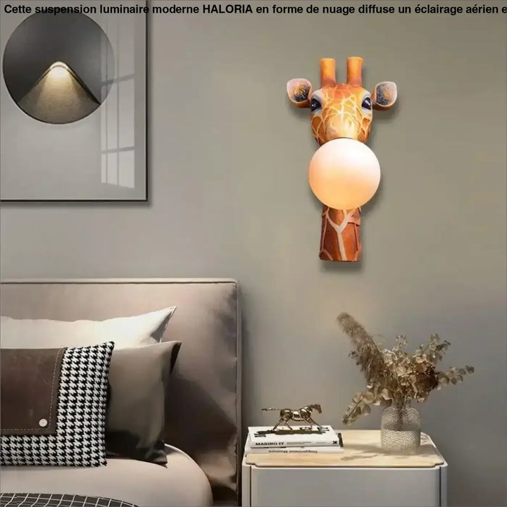 Applique murale girafe murale marron et orange avec lampe sphérique blanche lumineuse modèle marbella