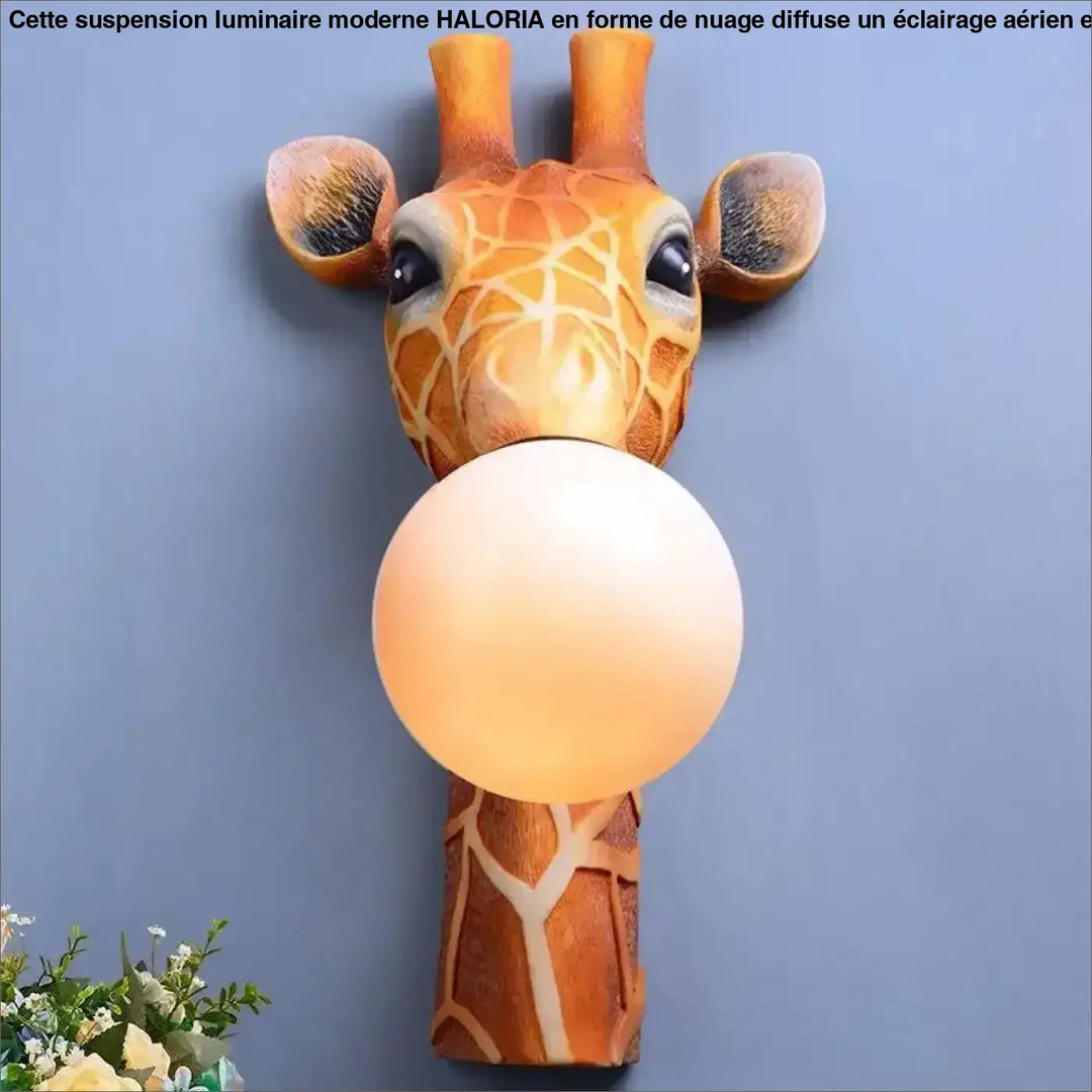 Applique murale girafe marbella avec motif texturé orange et brun et détails noirs aux yeux et oreilles