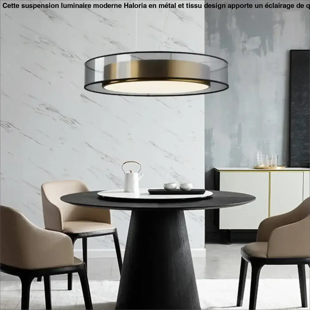 Suspension LED Circulaire Design Transparent Doré et Noir

