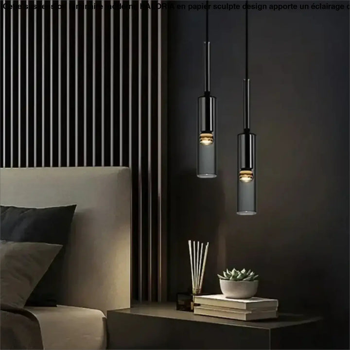 Suspension Design Moderne Cylindre Noir Verre Élégance Chic