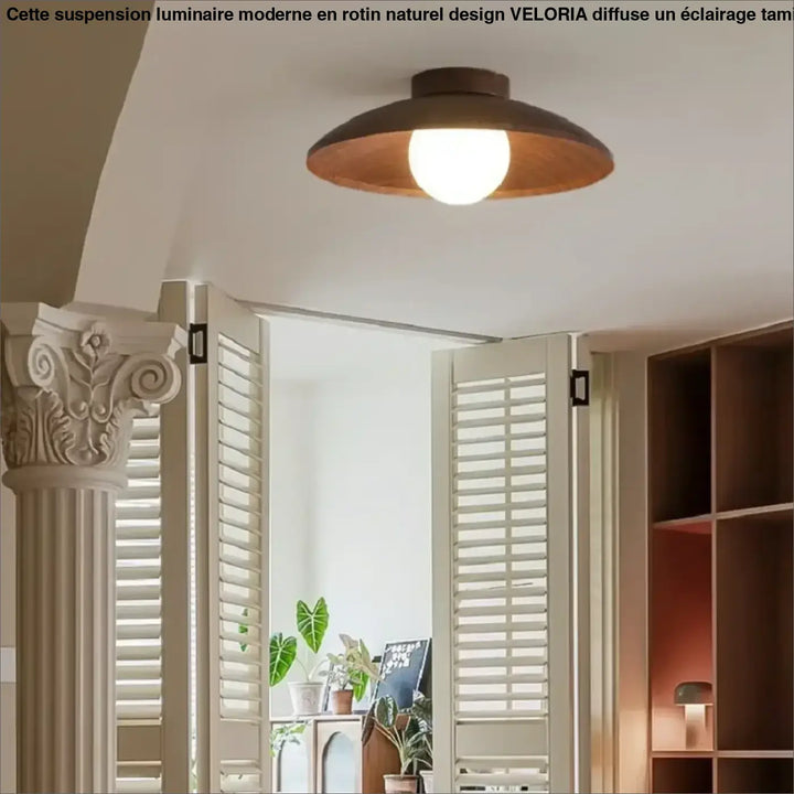 Plafonnier led en effet bois naturel et métal élégant chic