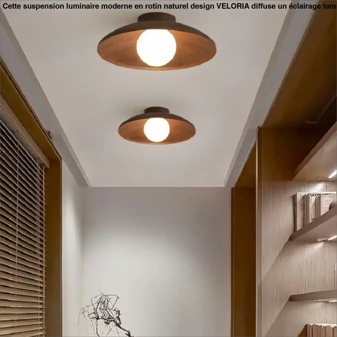 Plafonnier led en effet bois naturel et métal élégant chic