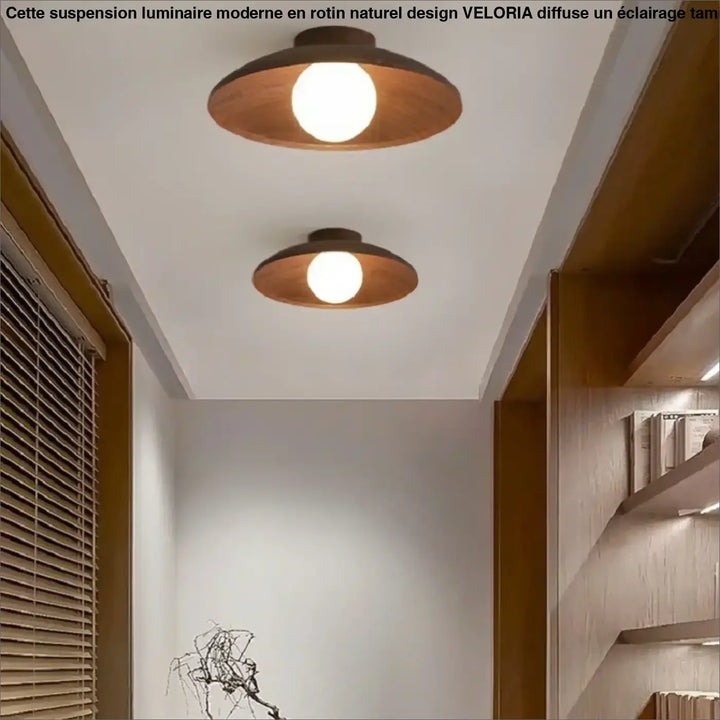 Plafonnier led en effet bois naturel et métal élégant chic