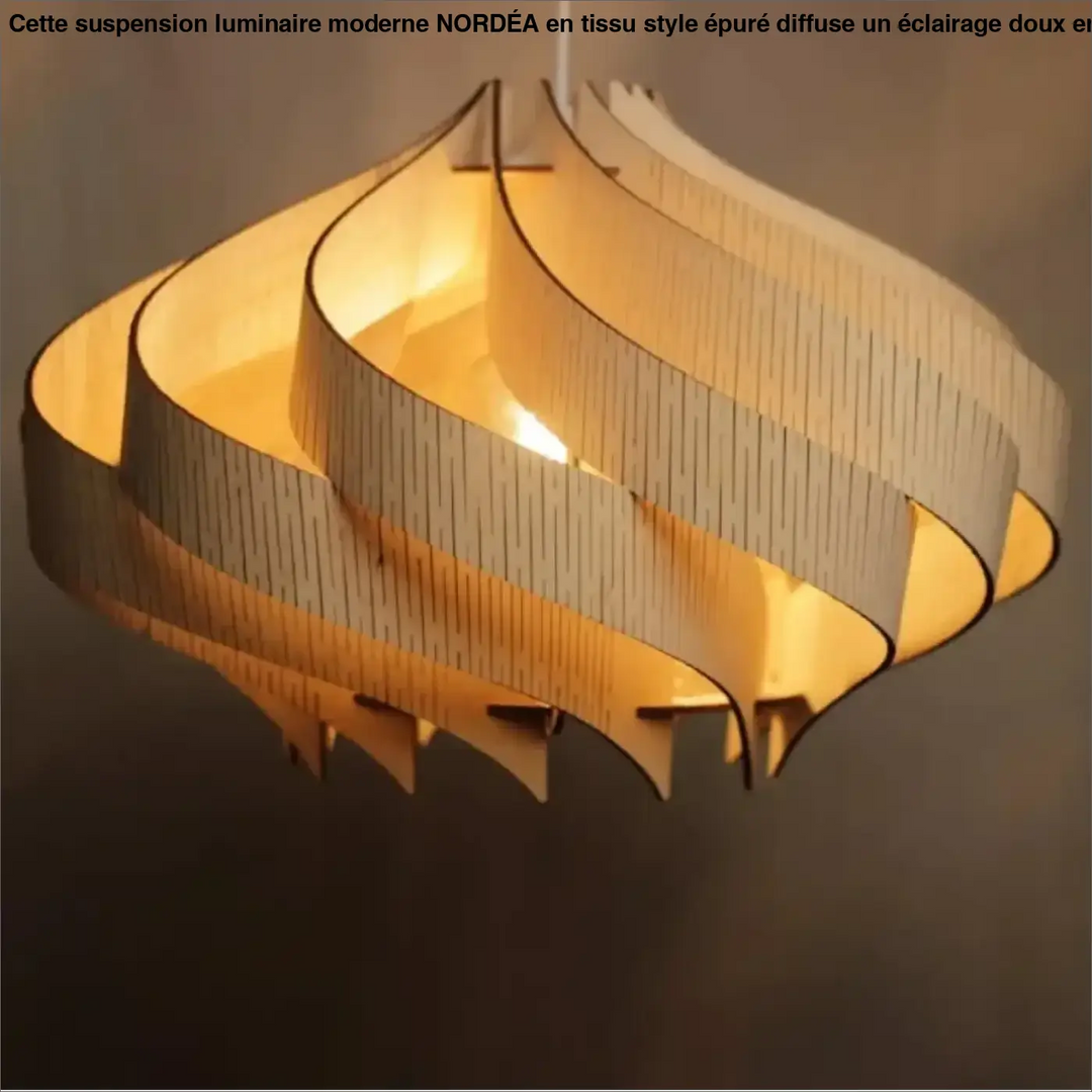 Suspension luminaire moderne en tissu style epure nordéa avec abat-jour en bois chaud en spirale design organique