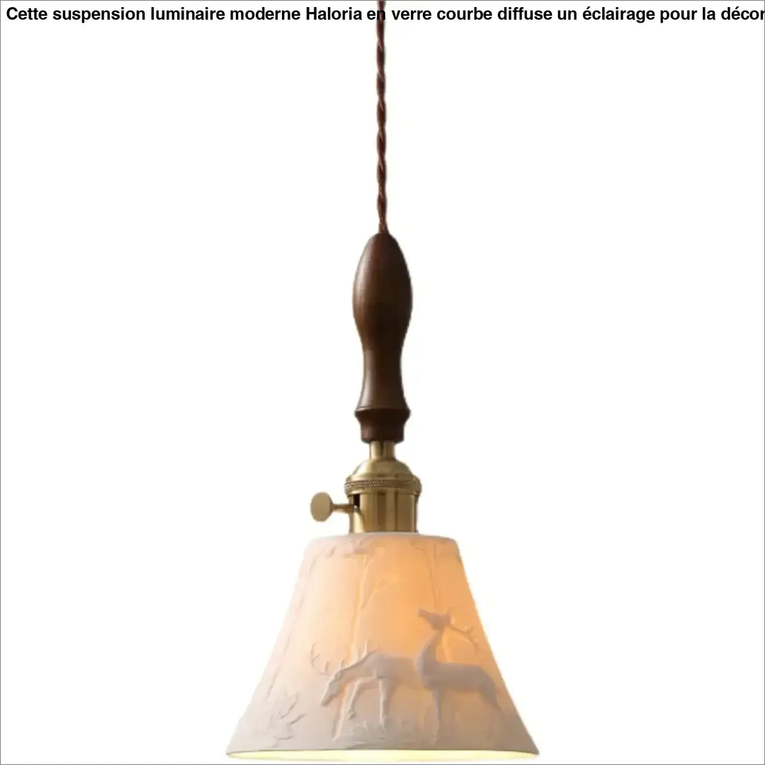 Suspension luminaire vintage abat jour motif cerf style nature