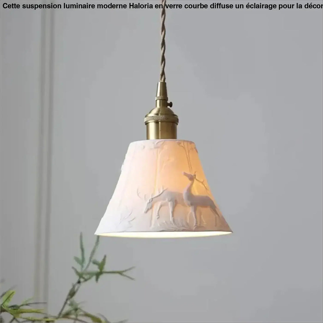 Suspension luminaire vintage abat jour motif cerf style nature