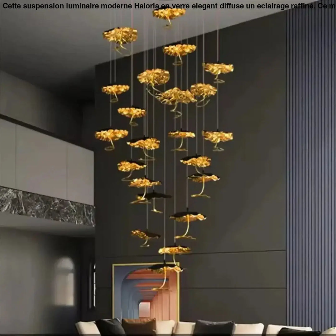 Suspension artistique feuilles sculptées noir doré élégant