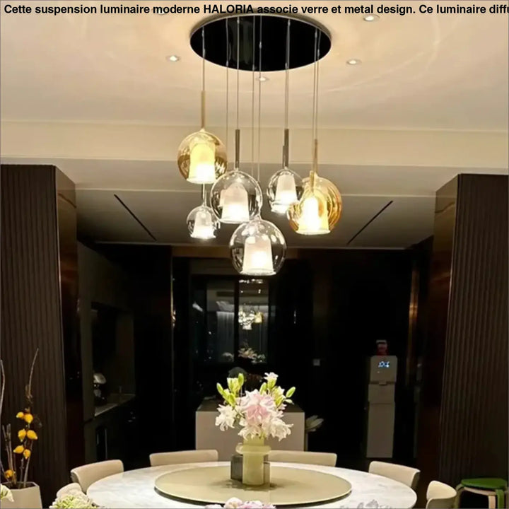 Suspension luminaire design moderne en verre et métal