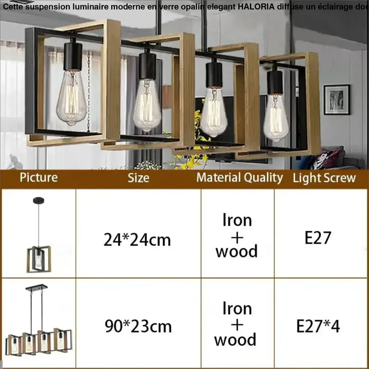 Suspension moderne carrée bois noir style industriel chic