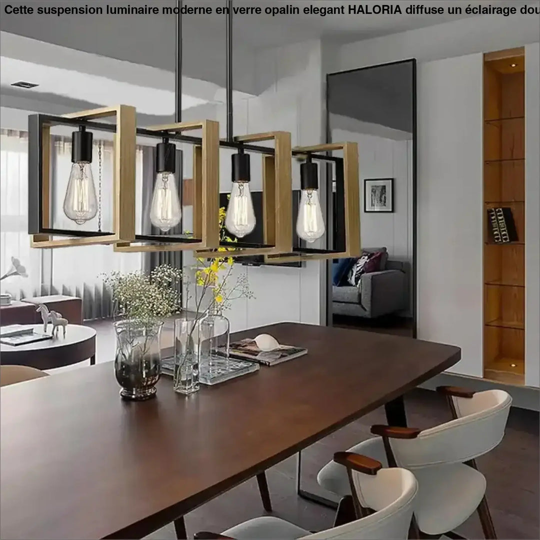 Suspension moderne carrée bois noir style industriel chic