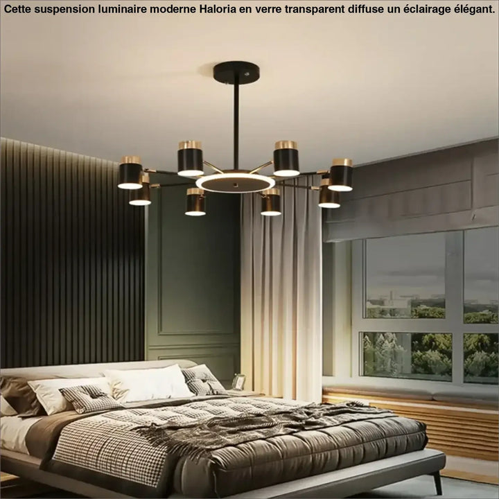 Suspension luminaire design élégant en métal noir et doré