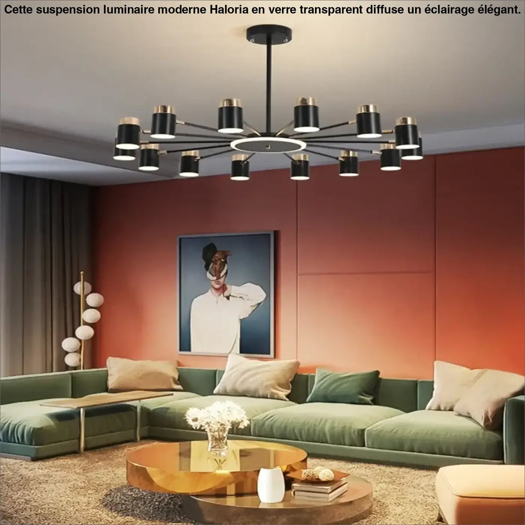 Suspension luminaire design élégant en métal noir et doré