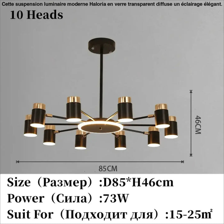 Suspension luminaire design élégant en métal noir et doré