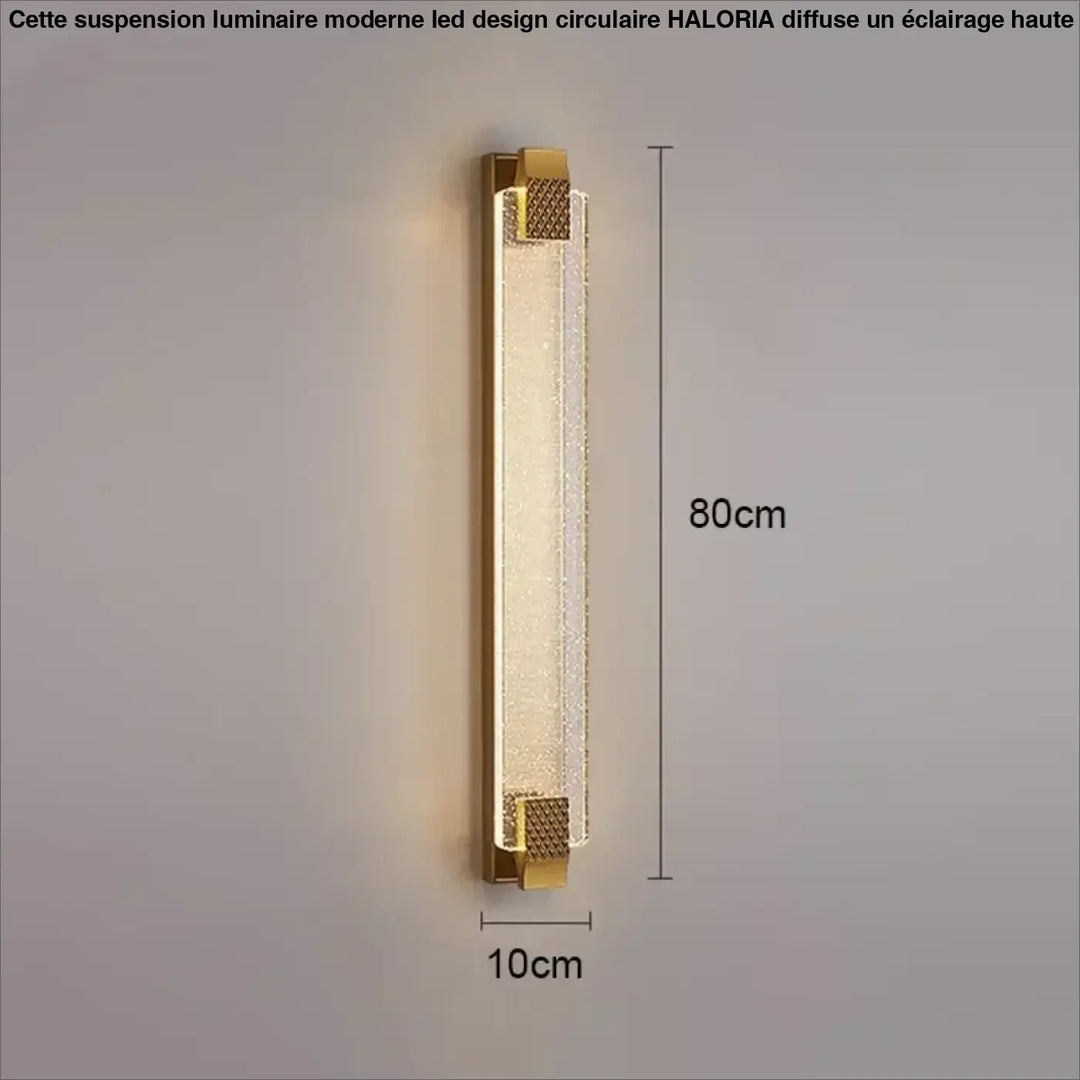 Suspension luminaire moderne led design circulaire haloria avec applique murale rectangulaire finition or verre translucide texturé
