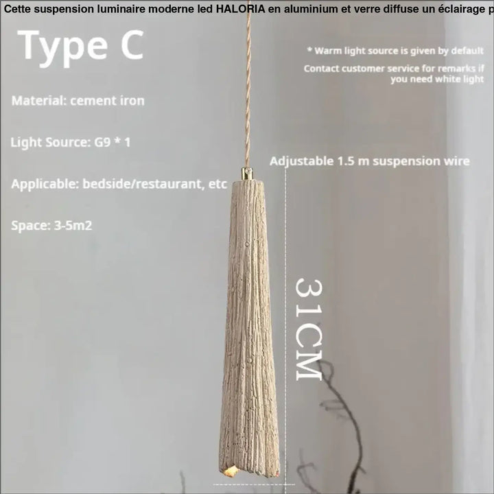 Suspension scandi chic ciment texturé et doré beige chic