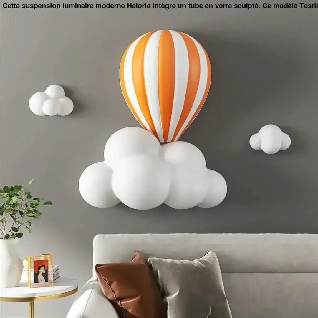 Applique murale enfant montgolfière colorée avec nuages décoratifs