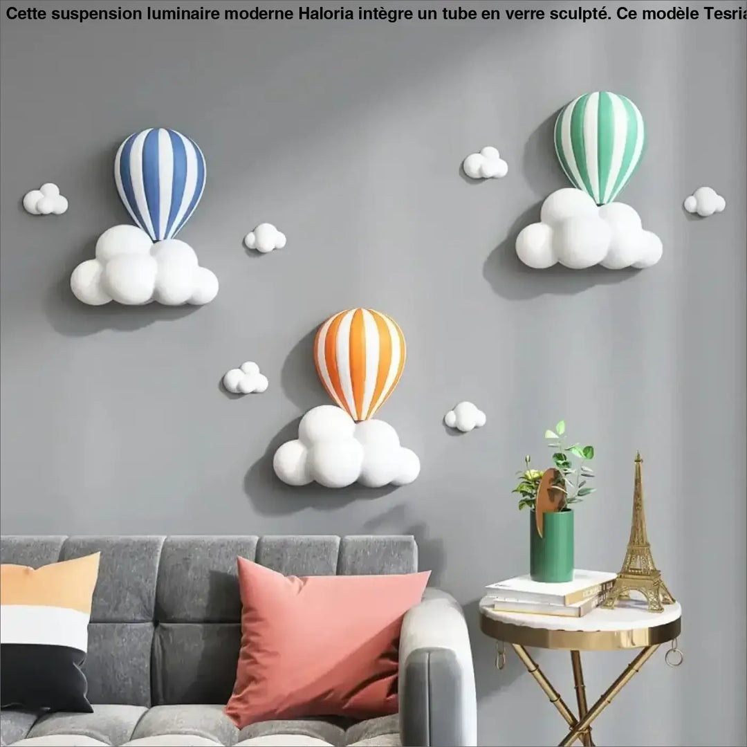Applique murale enfant montgolfière colorée avec nuages décoratifs