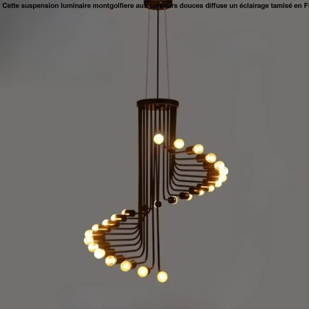 Suspension luminaire tempora avec corps de lampe en métal sombre et matériau auxiliaire en ampoules aux tons chauds en spirale moderne