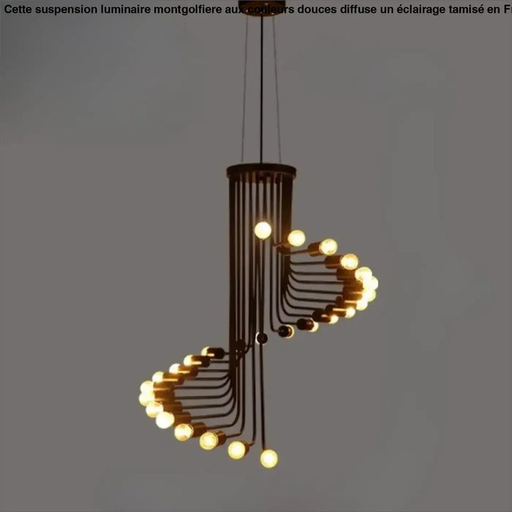 Suspension luminaire tempora avec corps de lampe en métal sombre et matériau auxiliaire en ampoules aux tons chauds en spirale moderne