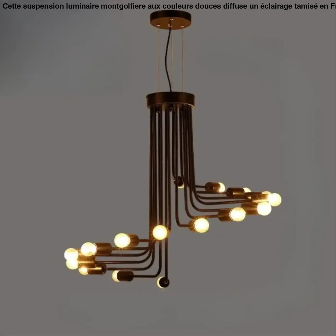 Suspension luminaire tempia en laiton style industriel avec corps de lampe géométrique et ampoules apparentes en matériau principal brass