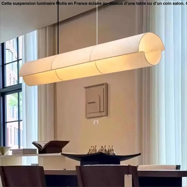 Suspension luminaire cylindrique warm-toned motis avec lumière diffuse pour au-dessus d’une table ou d’un coin salon