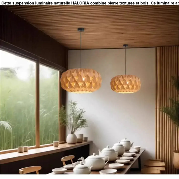 Suspension luminaire en bois design artisanal moderne beige