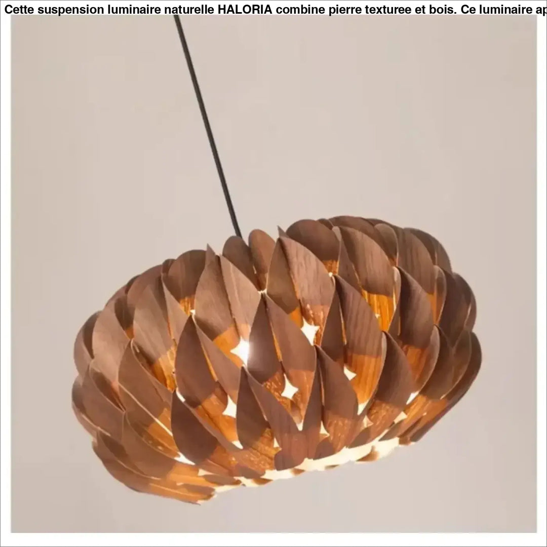 Suspension luminaire en bois design artisanal moderne beige
