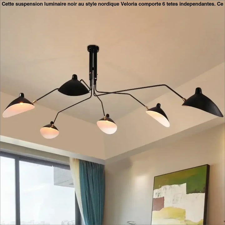 Suspension luminaire noir au style nordique à 6 têtes indépendantes

