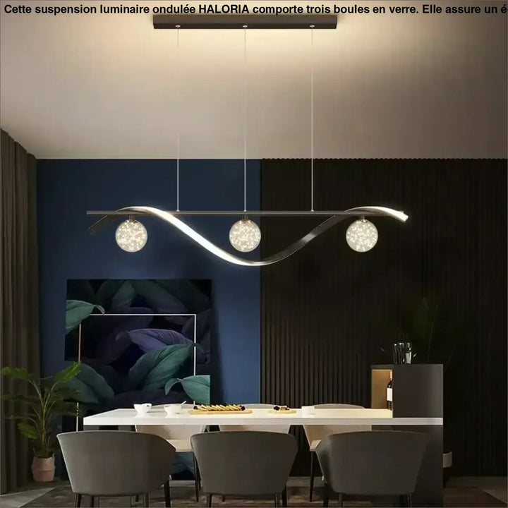 Suspension luminaire ondulée avec 3 boules au style tendance

