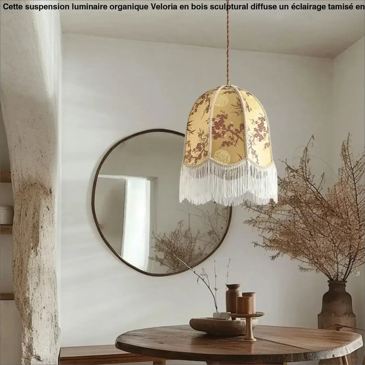 Suspension luminaire vintage floral avec des franges élégantes
