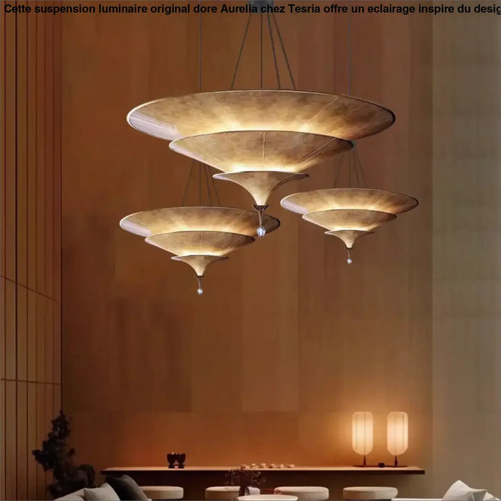 Suspension luminaire original doré inspiré du design oriental

