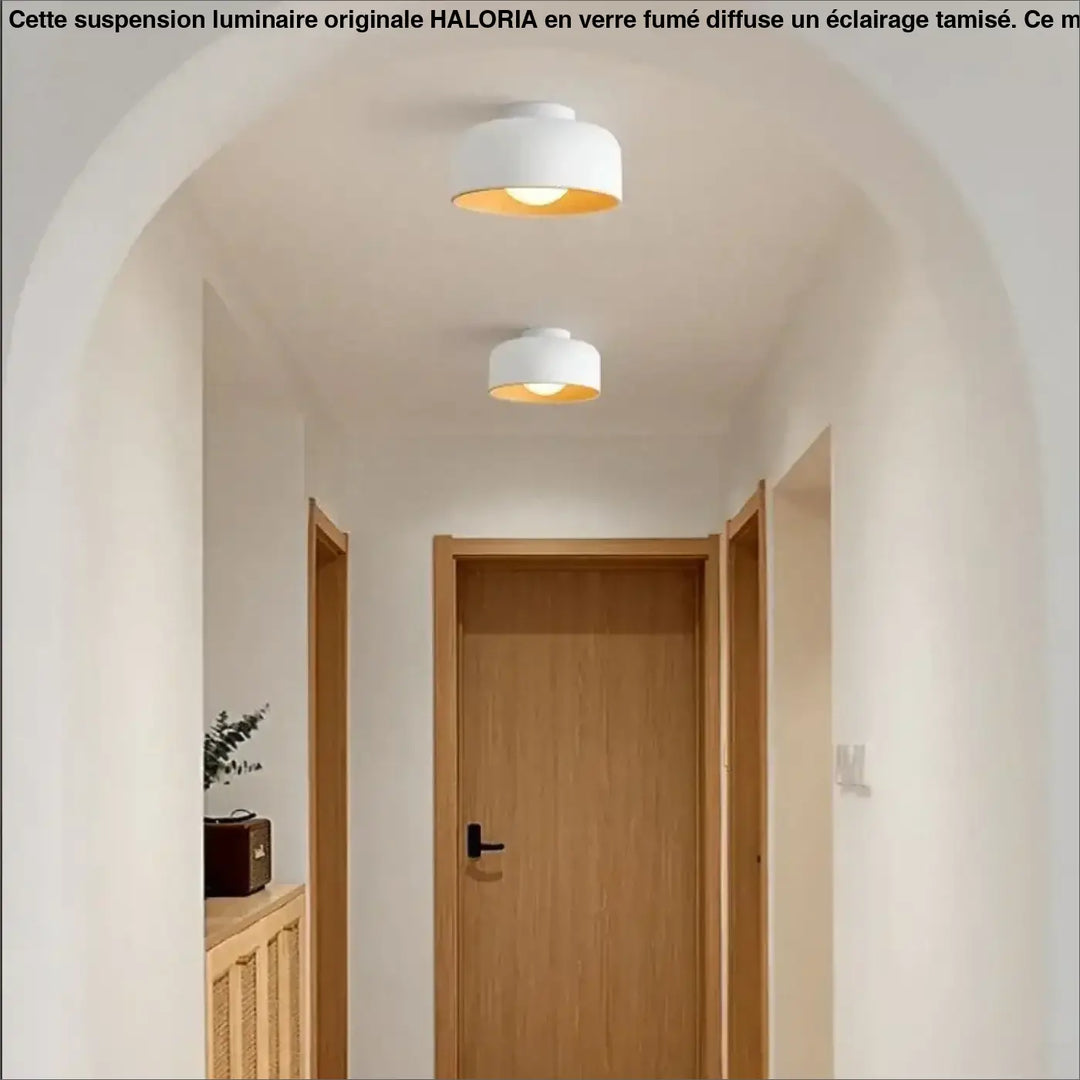 Plafonnier rond avec intérieur bois design moderne chic