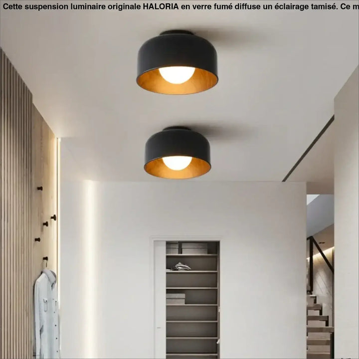 Plafonnier rond avec intérieur bois design moderne chic