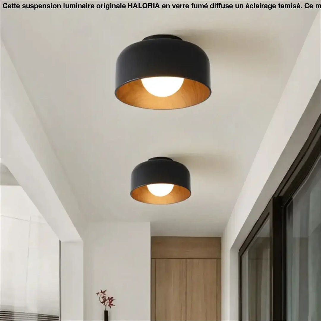 Plafonnier rond avec intérieur bois design moderne chic