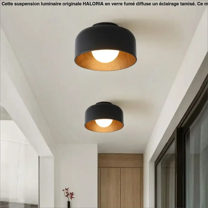 Plafonnier rond avec intérieur bois design moderne chic