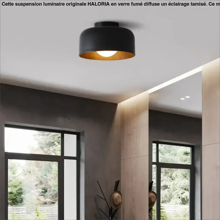 Plafonnier rond avec intérieur bois design moderne chic