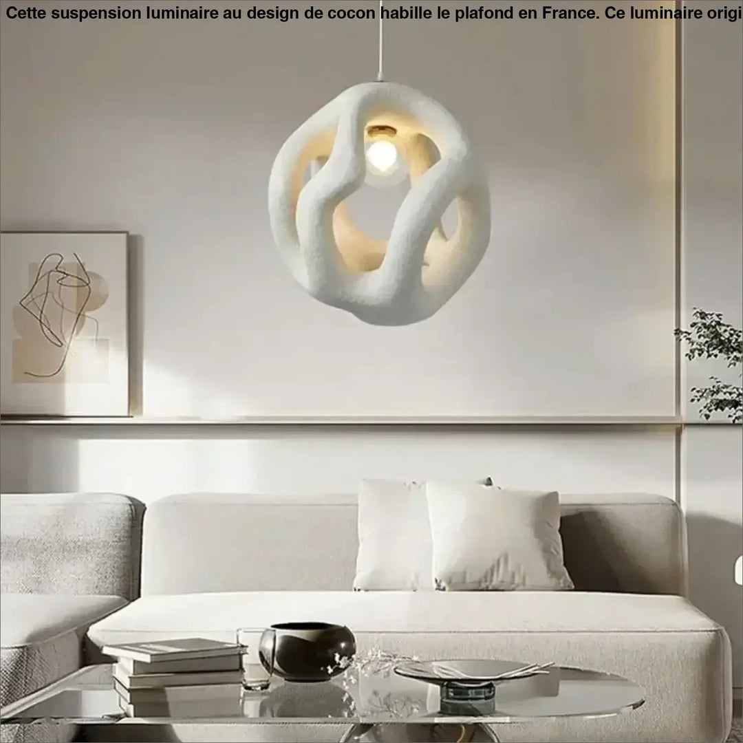 Suspension Luminaire Orignal Au Design De Cocon Résine Blanc Ou Noir