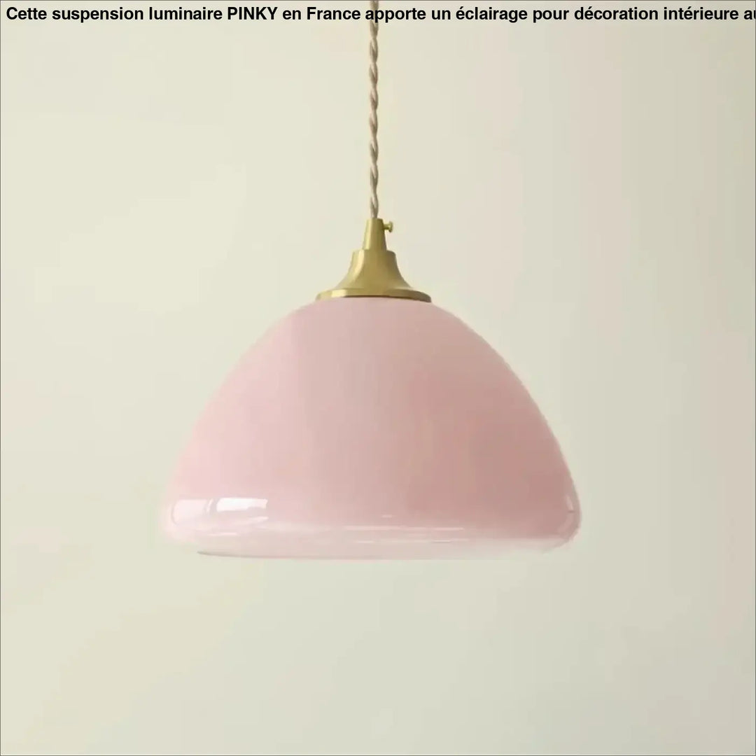 Suspension luminaire design en verre rose pastel et métal doré