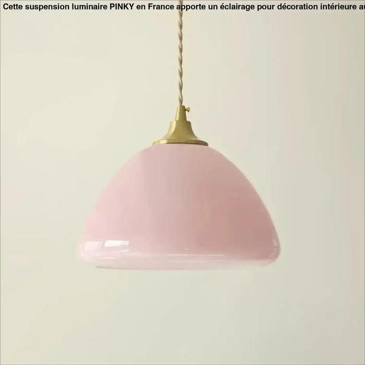 Suspension luminaire design en verre rose pastel et métal doré